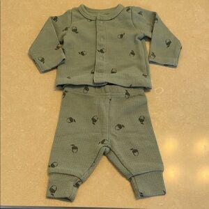 Kids Waffle Knit Matching Set in Olive